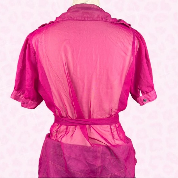 Vibrant Pink Sheer Ruffle Blouse - Picture 3 of 5